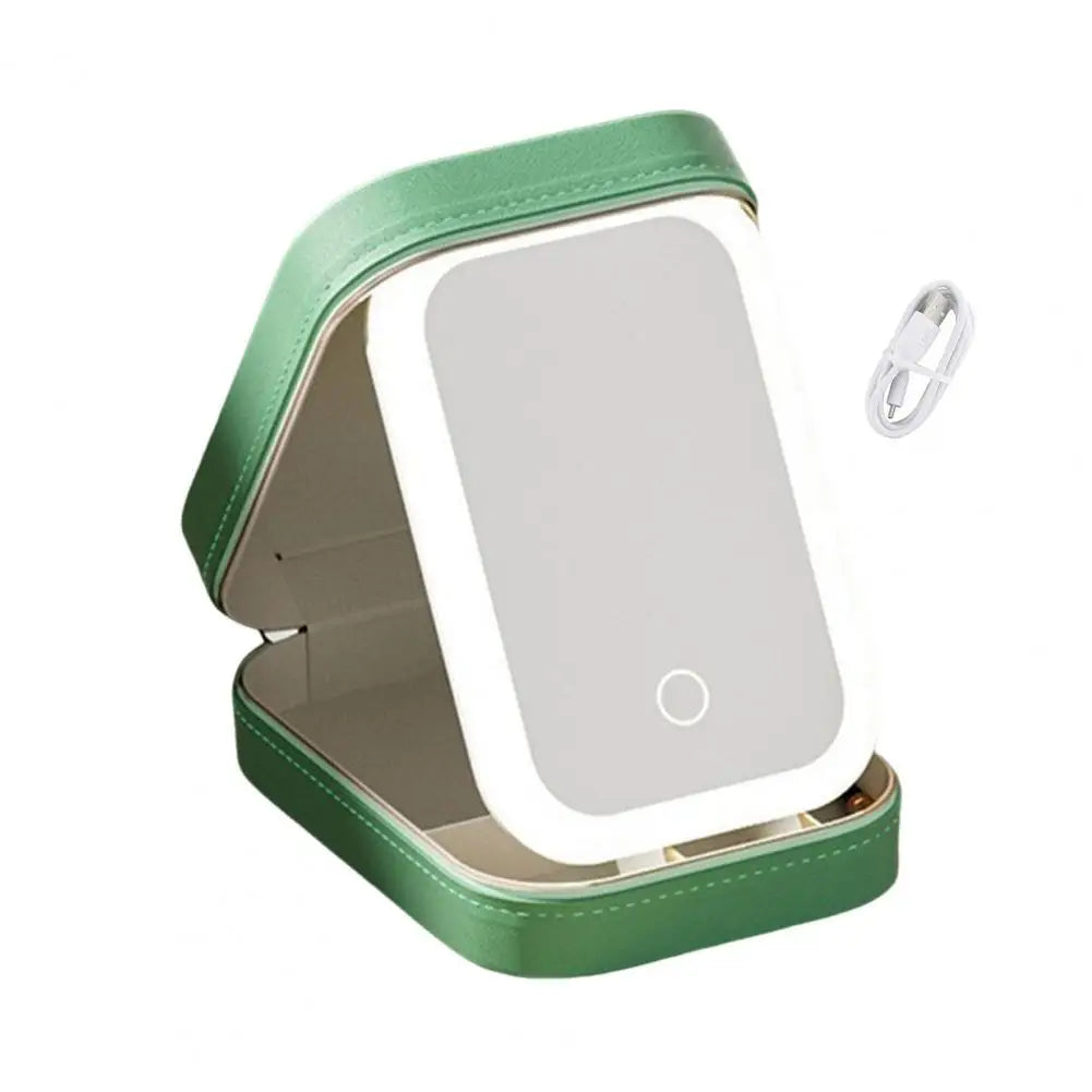 Trousse maquillage voyage miroir LED rechargeable – 3 réglages d’éclairage, rangement bijoux