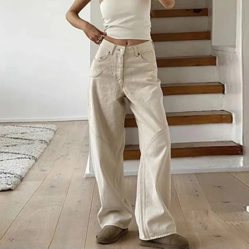 Jean baggy femme Taille haute, jambe large, coupe confortable