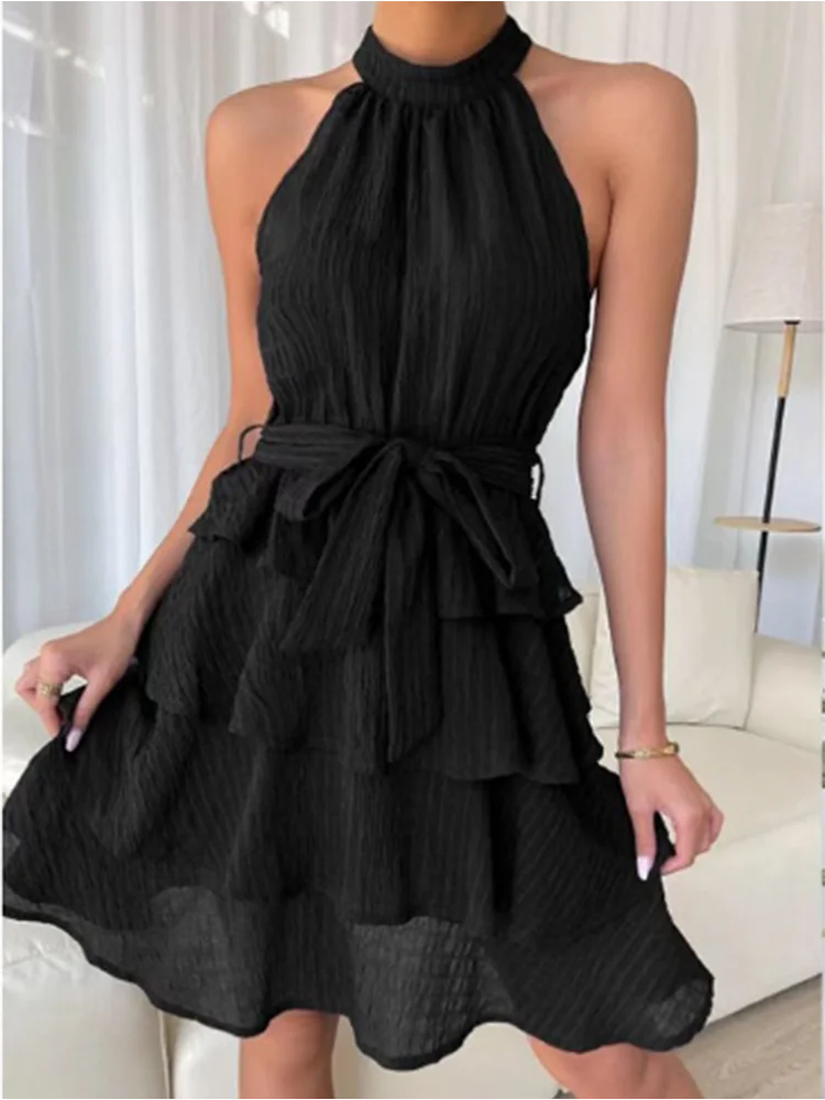 Robe Courte Femme – Épaules Dénudées, Volants Superposés (Plusieurs coloris)