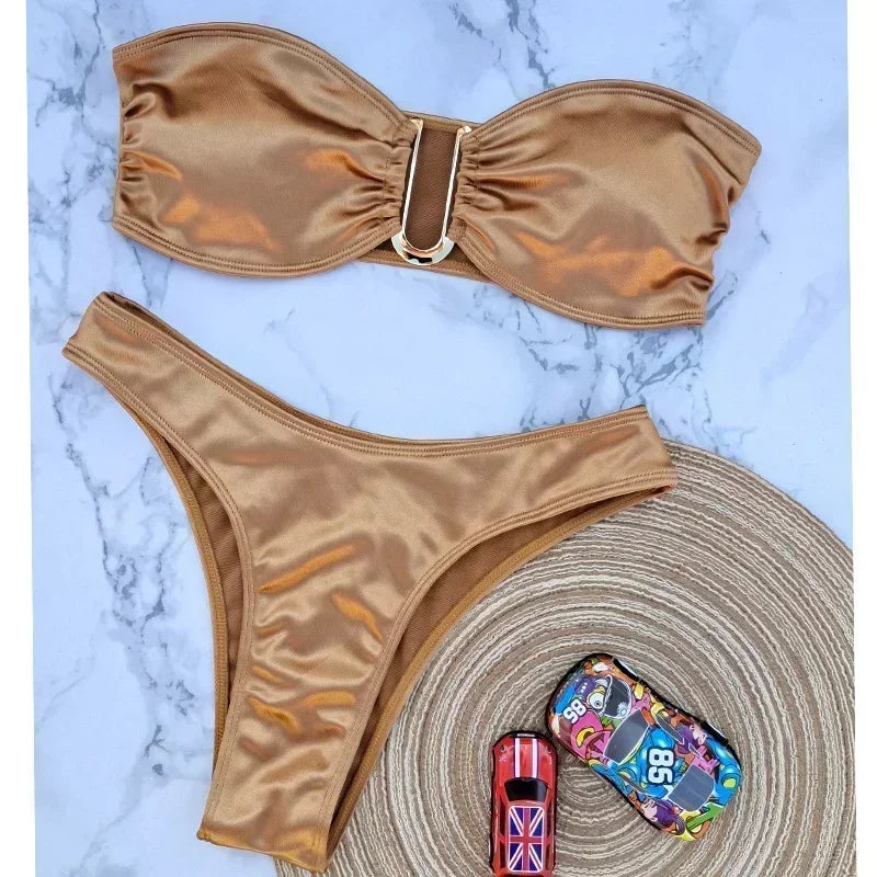 Bikini Deux Pièces Femme – Haut Bandeau & Bas Taille Haute
