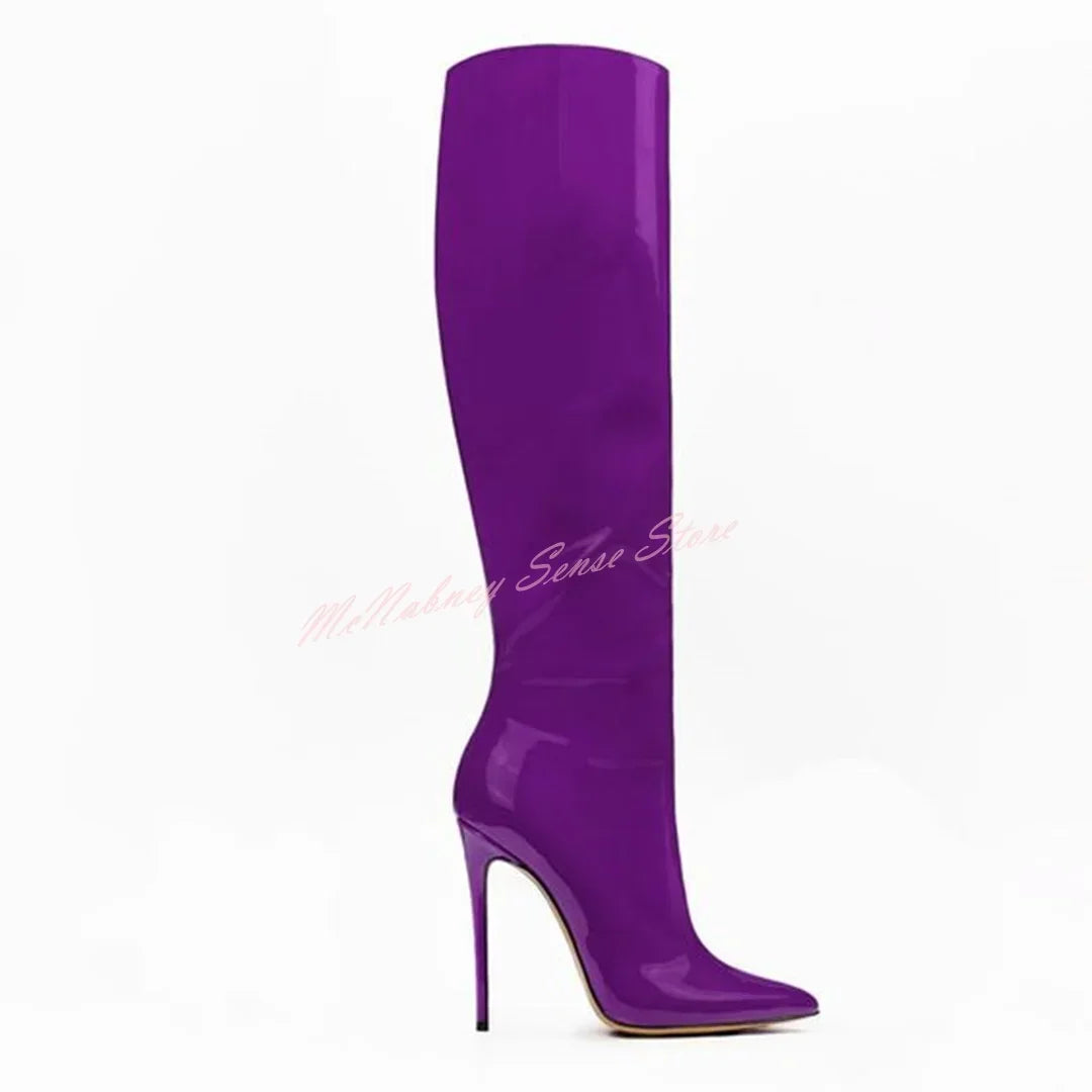 Bottes hautes femme cuir véritable – Bout pointu, talon aiguille, sans lacets 17 coloris