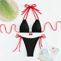 Bikini cerise à Laçage & Taille Haute – Noir ou  Blanc cerise