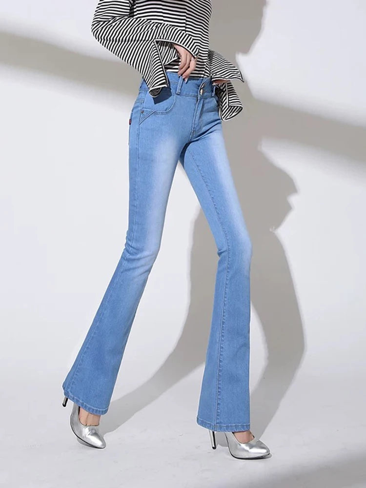 Jean flare slim femme Taille haute, coupe oversized stretch
