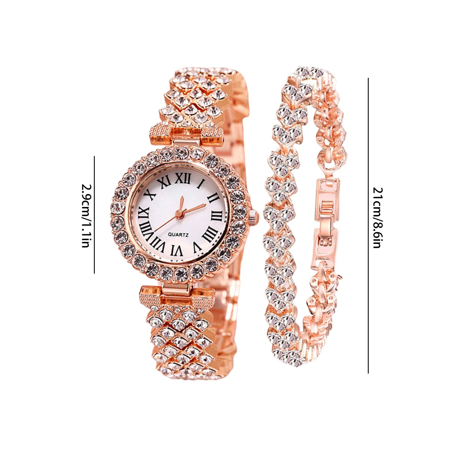 Montre femme diamant – Cadran rond, chiffres romains – Plusieurs coloris