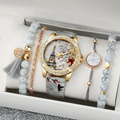 Coffret montre et bracelet perles femme – 5 pièces, quartz rétro