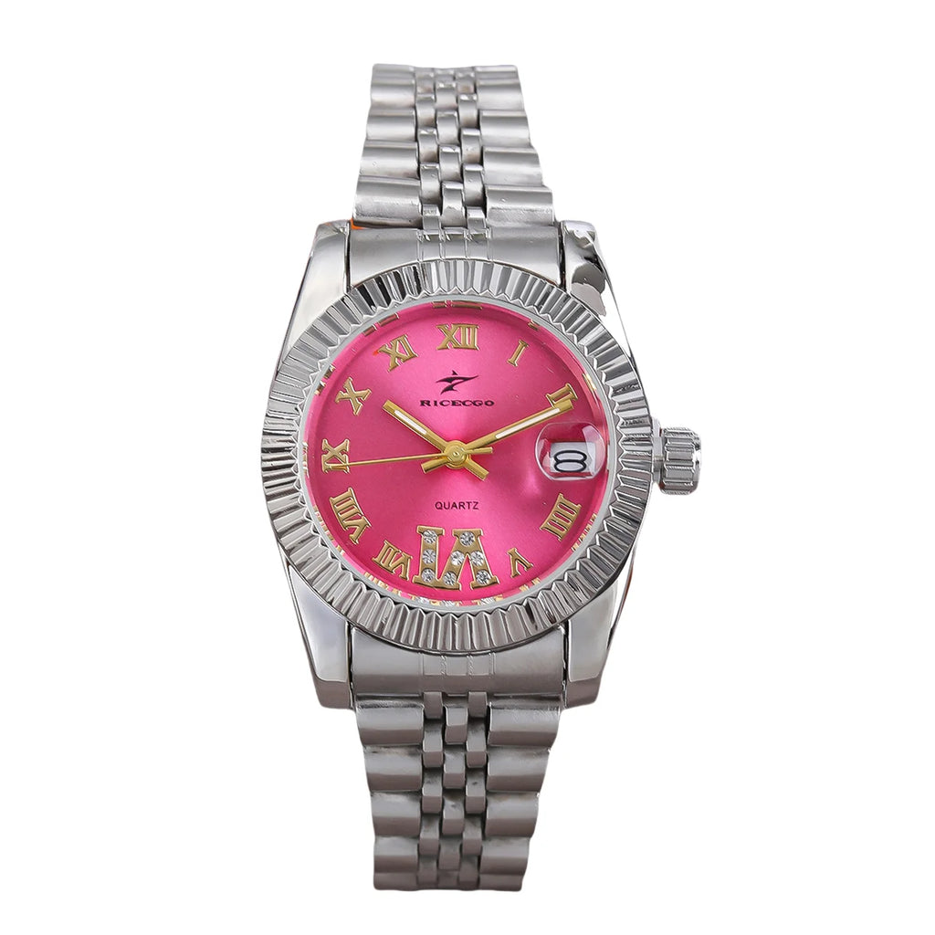 Montre femme – Cadran rose, acier, quartz