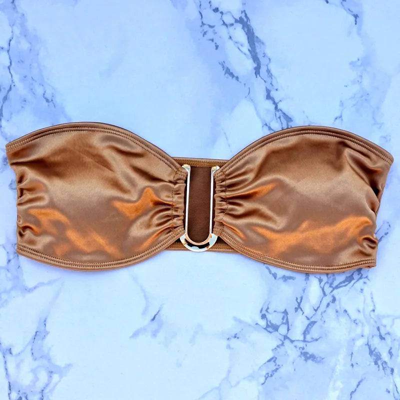 Bikini Deux Pièces Femme – Haut Bandeau & Bas Taille Haute