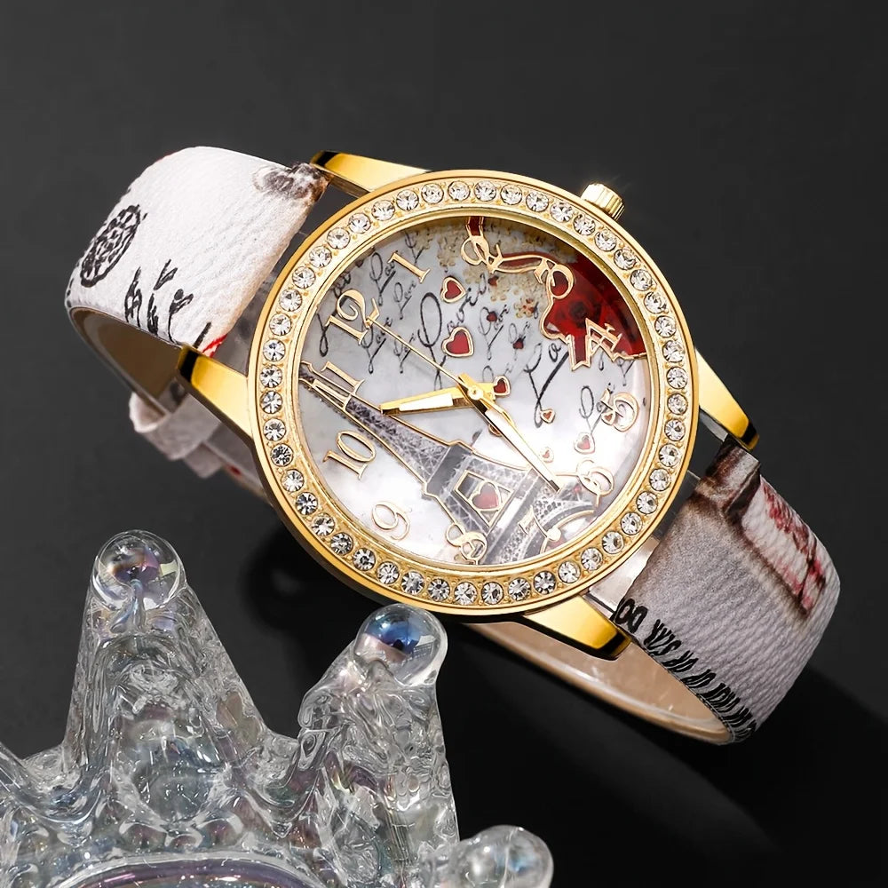 Coffret montre et bracelet perles femme – 5 pièces, quartz rétro