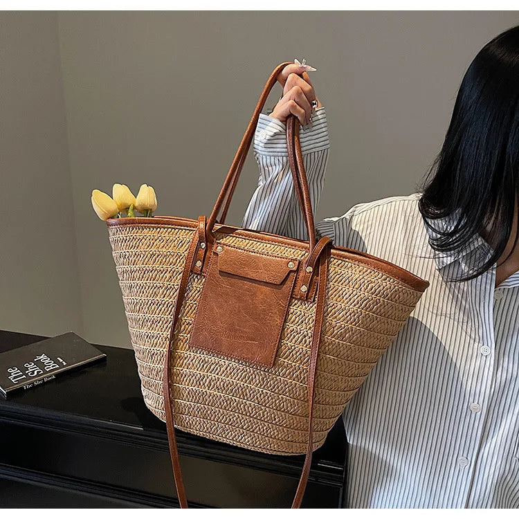 Sac tissé en paille – Fourre-tout plage été – Plusieurs coloris