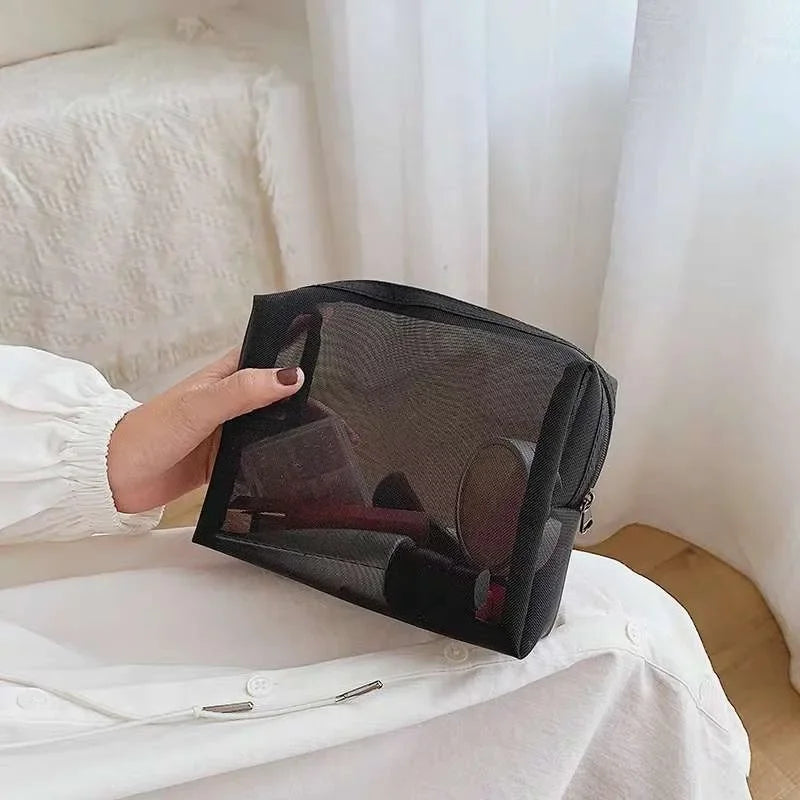 Sac à cosmétiques transparent en maille – Organisateur maquillage portable, 3 tailles