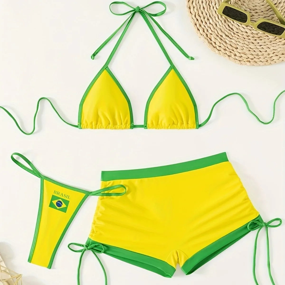Bikini  3 Pièces – Motif Drapeau Brésilien