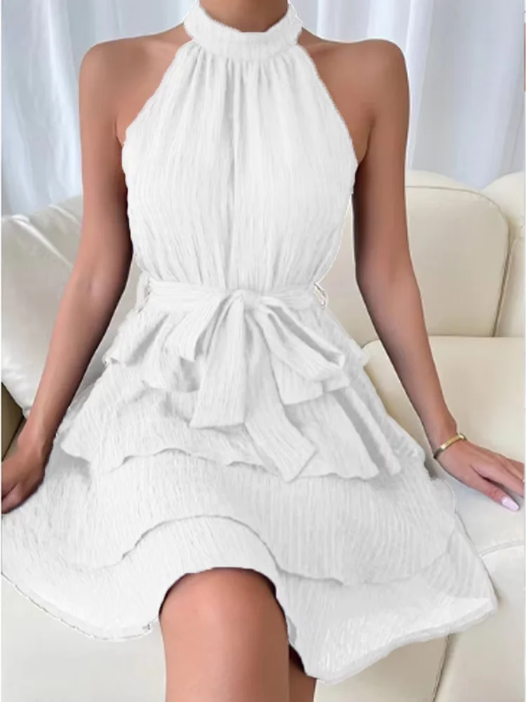 Robe Courte Femme – Épaules Dénudées, Volants Superposés (Plusieurs coloris)