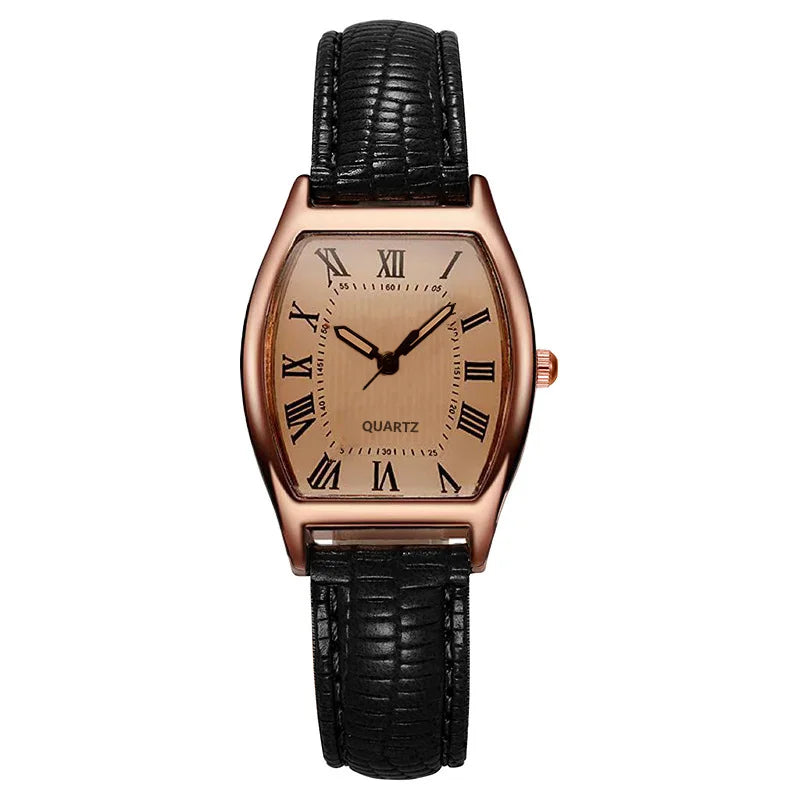 Montre femme vintage – Bracelet cuir, mouvement quartz – Plusieurs coloris