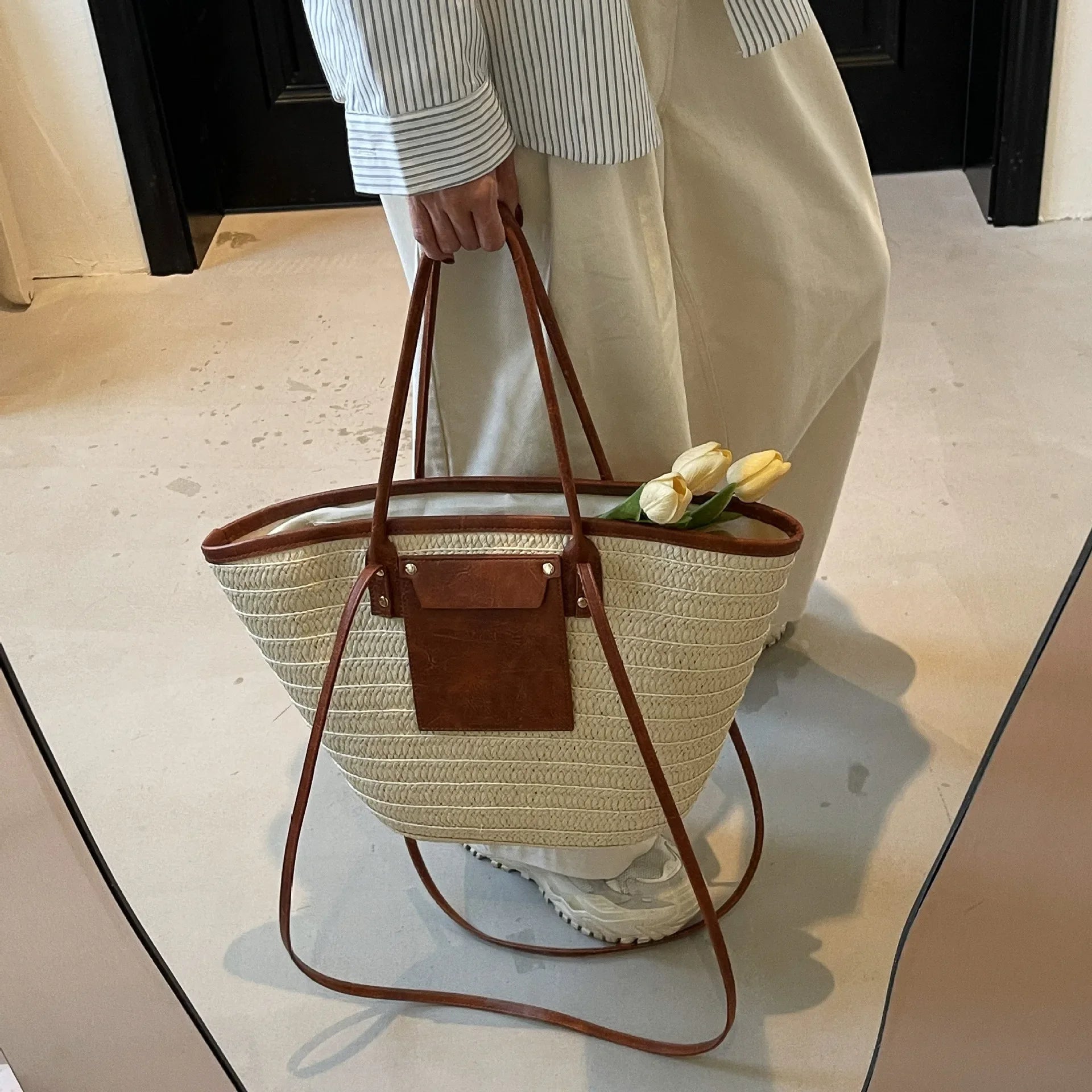 Sac tissé en paille – Fourre-tout plage été – Plusieurs coloris