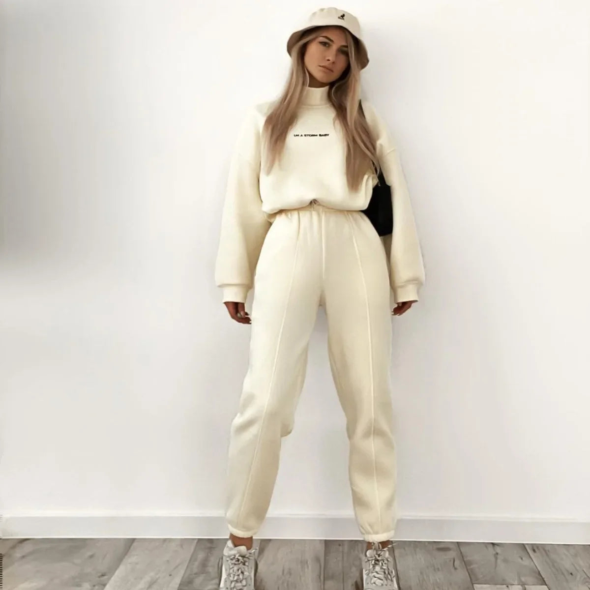 Ensemble 2 pièces femme – Sweat col montant imprimé lettrage & pantalon crayon taille haute 8 coloris