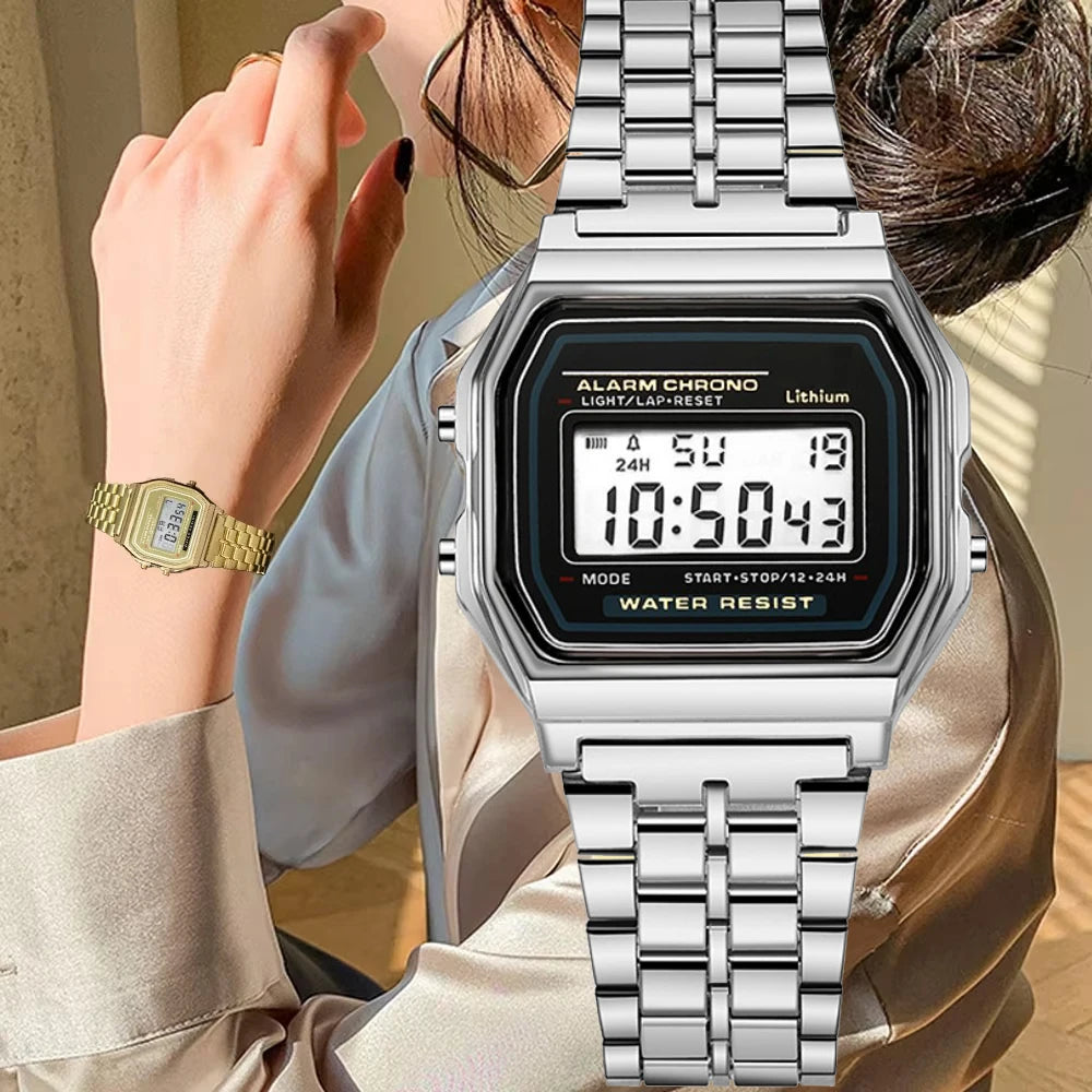 Montre digitale femme – Or & argent, acier inoxydable – Plusieurs coloris