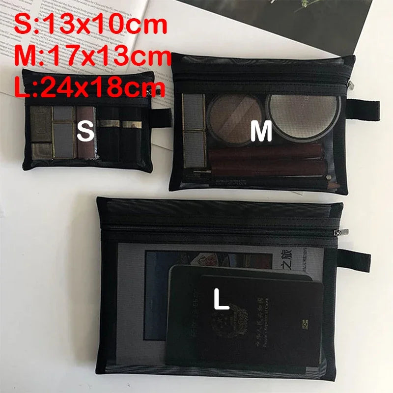 Sac à cosmétiques transparent en maille – Organisateur maquillage portable, 3 tailles