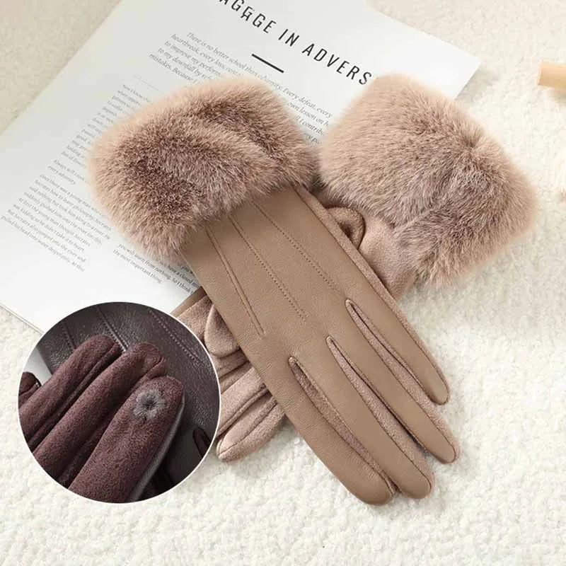 Gants Femme Hiver – Cuir PU & Bordure Fausse Fourrure Élégants - 6 coloris