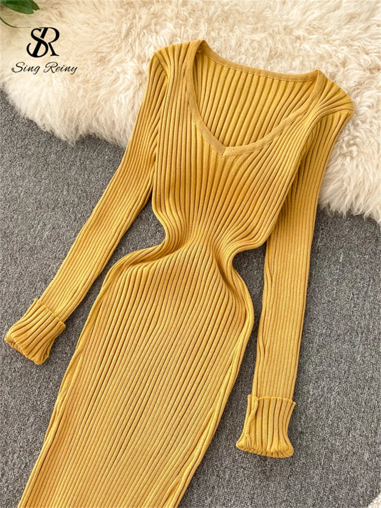 Robe Maille Femme – Col V & Manches Longues