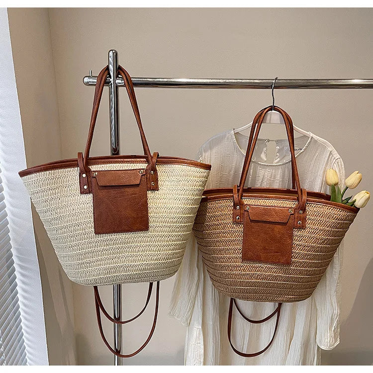 Sac tissé en paille – Fourre-tout plage été – Plusieurs coloris
