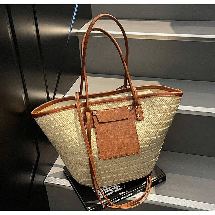 Sac tissé en paille – Fourre-tout plage été – Plusieurs coloris