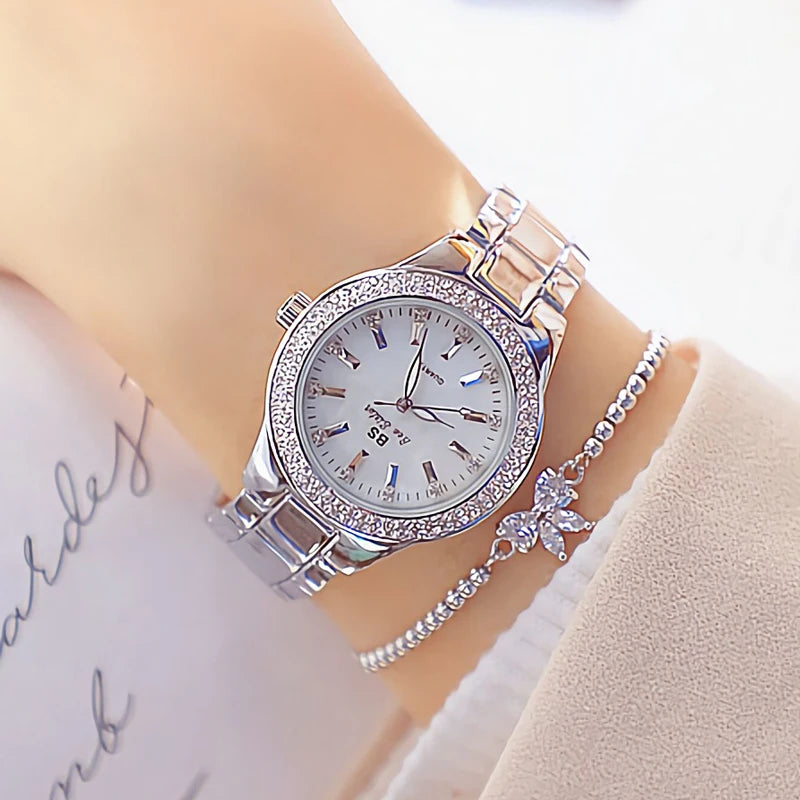 Montre femme  – Acier inoxydable, cristaux & diamants – Plusieurs coloris