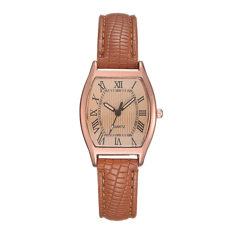 Montre femme vintage – Bracelet cuir, mouvement quartz – Plusieurs coloris