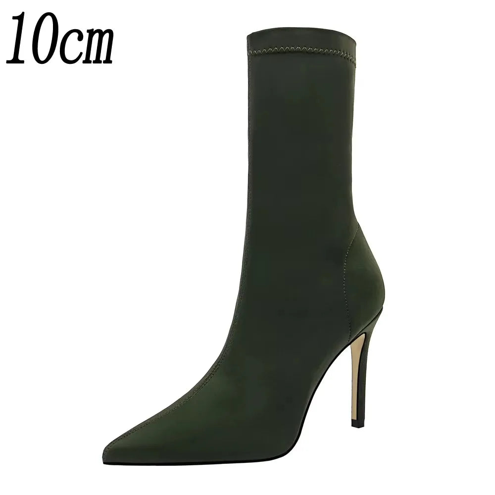 Bottines Chaussettes Femme – Bout Pointu & Talon Carré