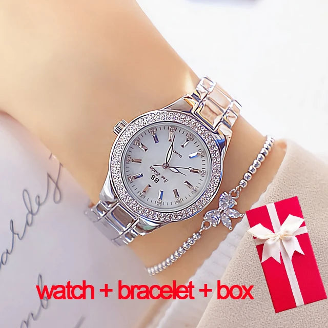 Montre femme  – Acier inoxydable, cristaux & diamants – Plusieurs coloris