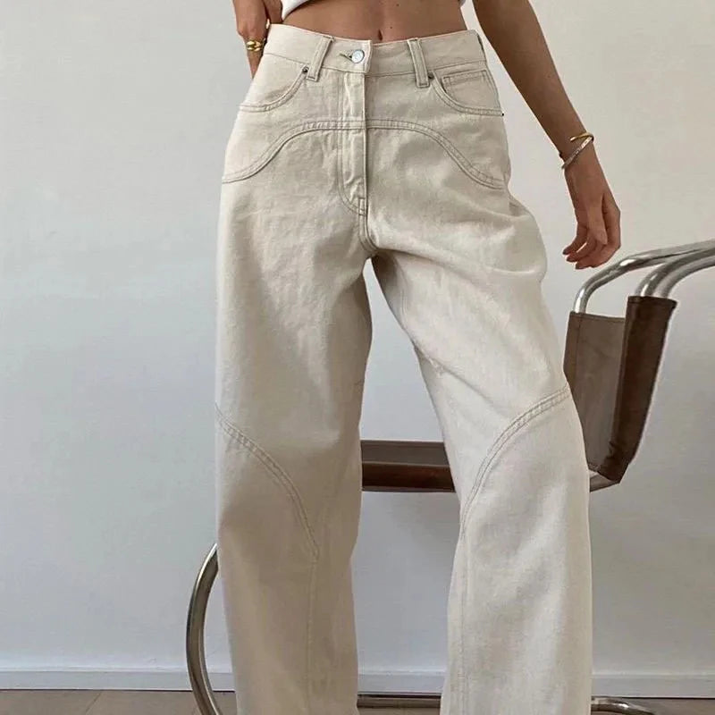 Jean Baggy Femme – Taille Haute Jambe Large Coupe Confortable