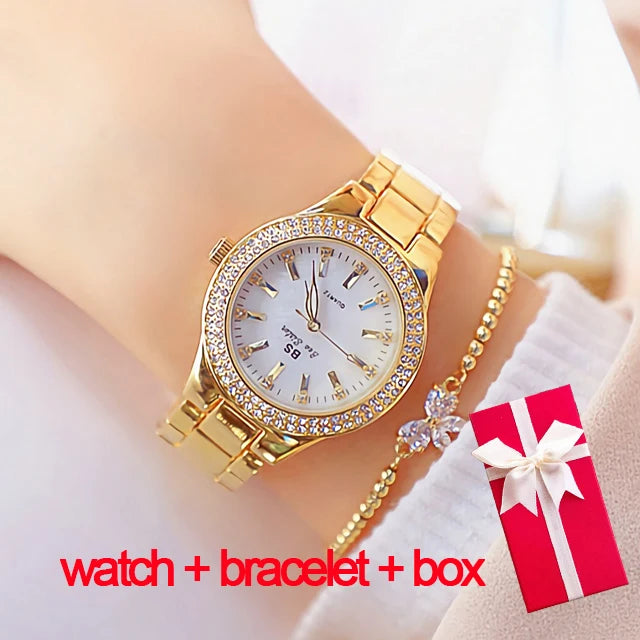 Montre femme  – Acier inoxydable, cristaux & diamants – Plusieurs coloris