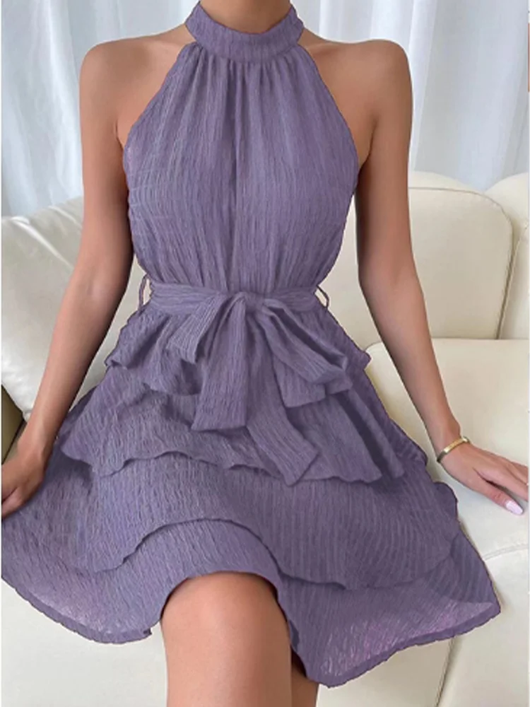 Robe Courte Femme – Épaules Dénudées, Volants Superposés (Plusieurs coloris)