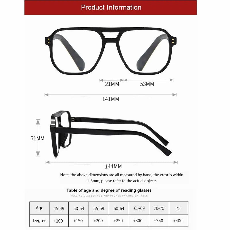 Lunettes de lecture aviateur vintage anti-lumière bleue – Plusieurs corrections