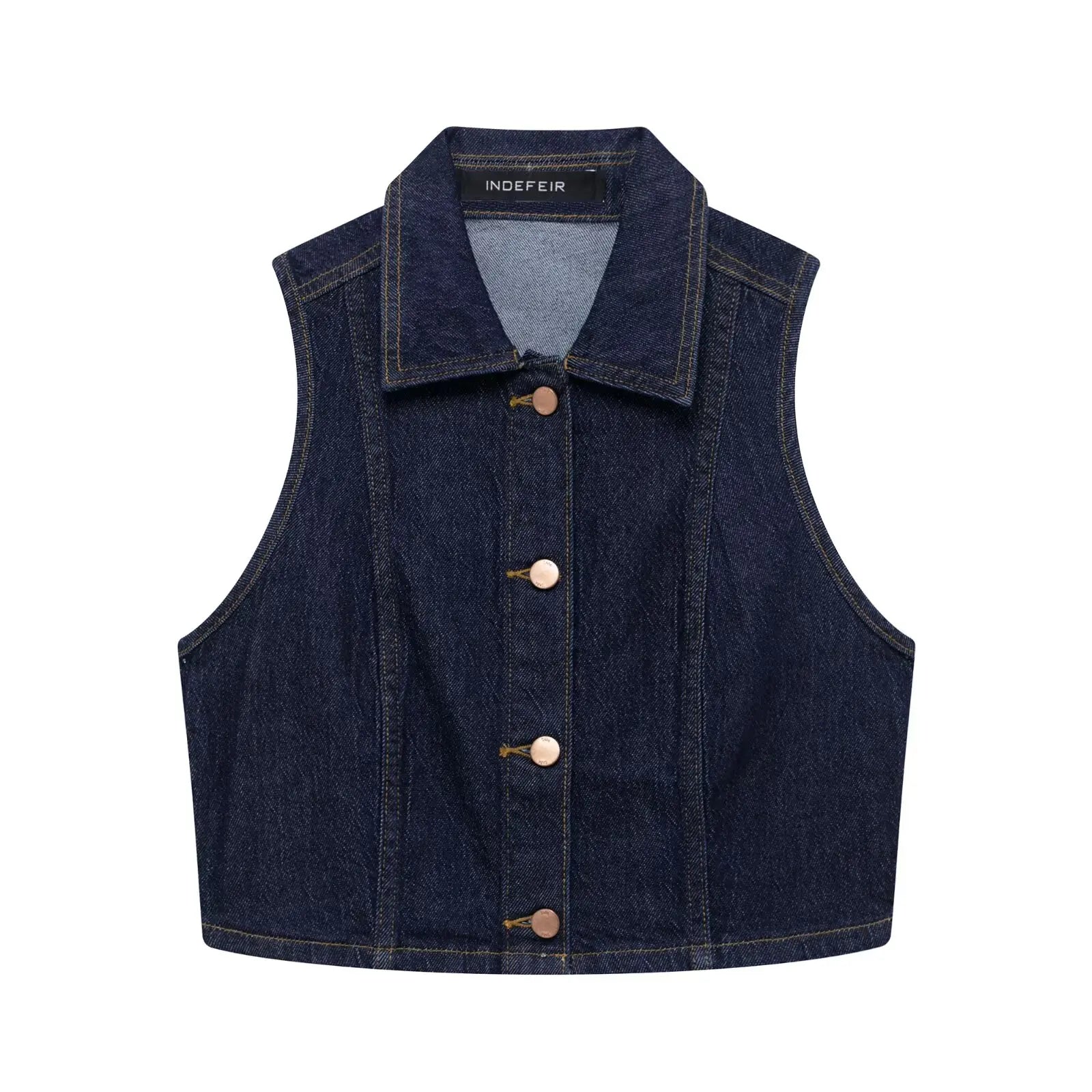 Ensemble denim femme – Veste col cranté simple boutonnage, pantalon taille haute large