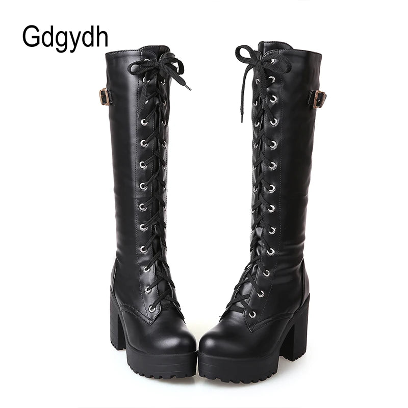 Bottes Hautes Femme – Lacets, Talon Carré