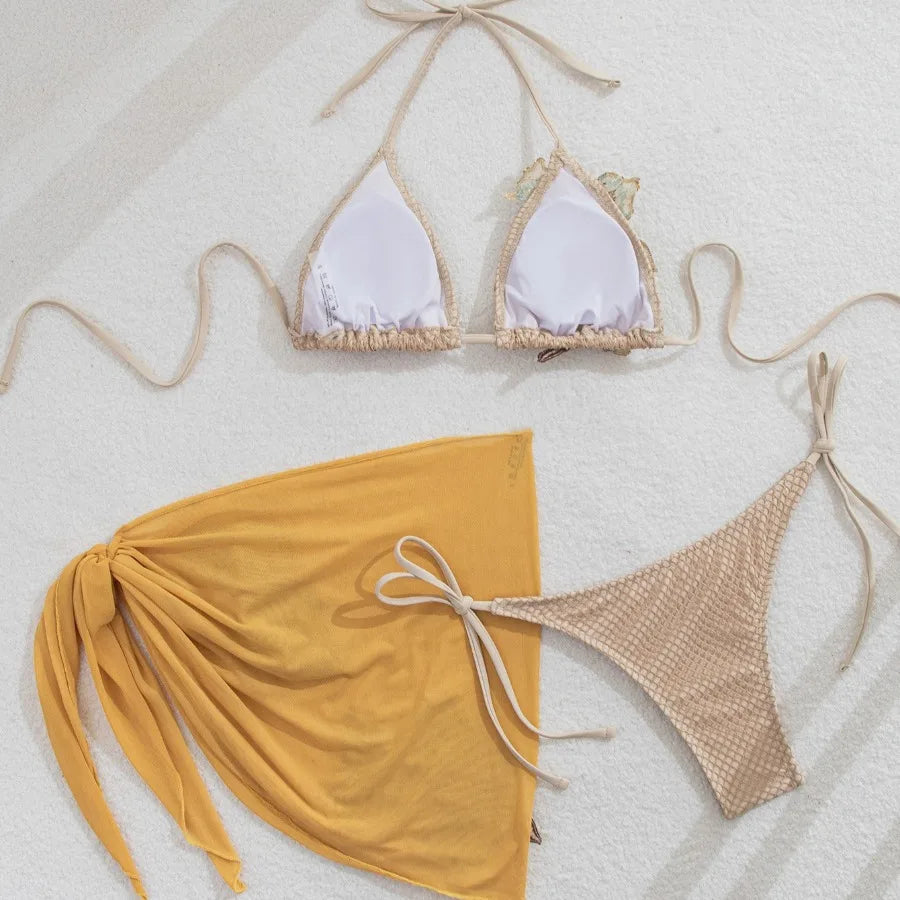 Applique taille basse Sexy 3 pièces ensemble de Bikini-maillot de bain de vacances à la plage pour femmes modeste burkini mujer burkini femme musulmane