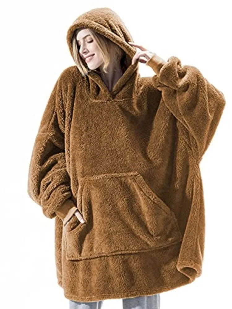 Pyjama sweat à capuche Manches longues avec poches, double face velours, coupe loose