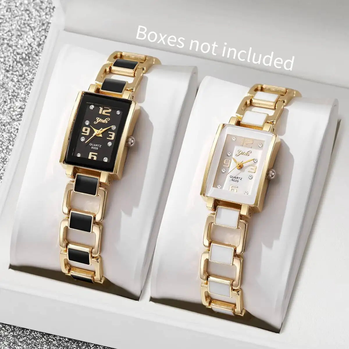 Montre femme rectangulaire Strass, cadran chiffres arabes, quartz – Lot de 1 ou 2 pièces – Sans boîte