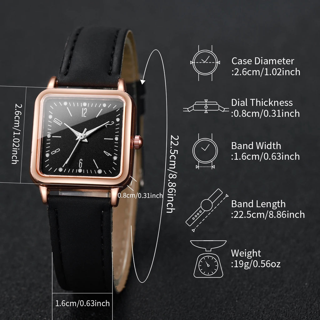 Montre femme carrée Petit cadran, bracelet cuir, quartz