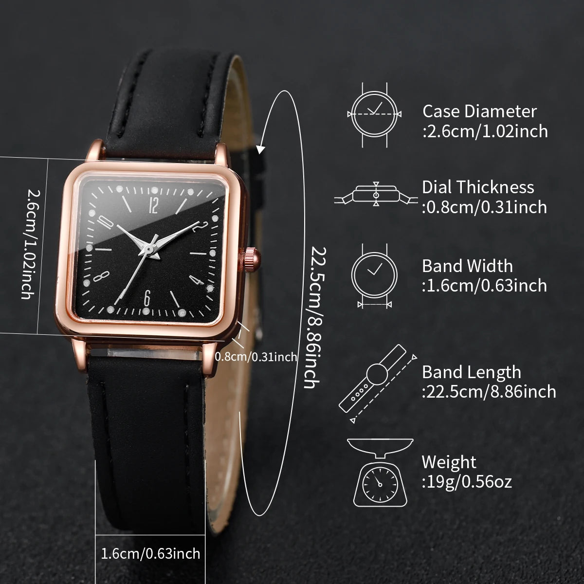 Montre femme carrée Petit cadran, bracelet cuir, quartz