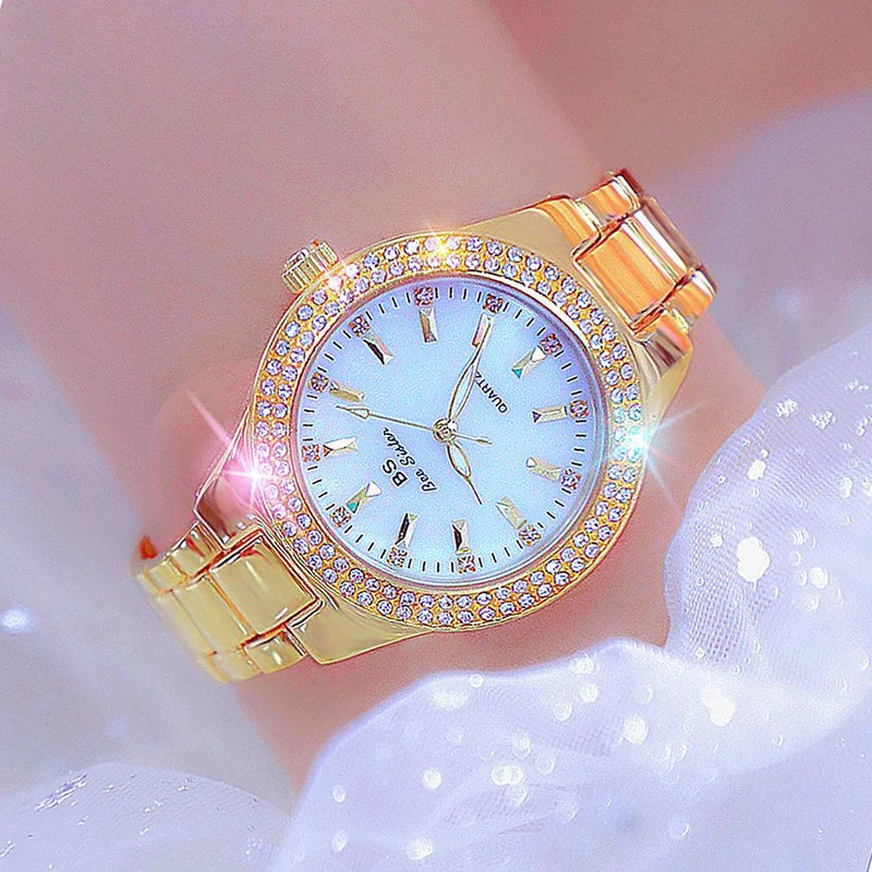 Montre femme  – Acier inoxydable, cristaux & diamants – Plusieurs coloris