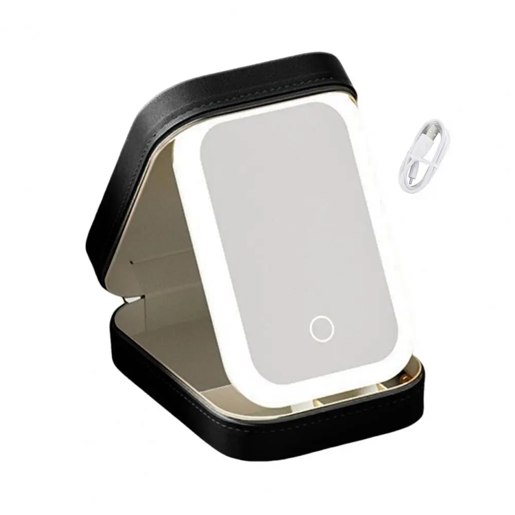 Trousse maquillage voyage miroir LED rechargeable – 3 réglages d’éclairage, rangement bijoux