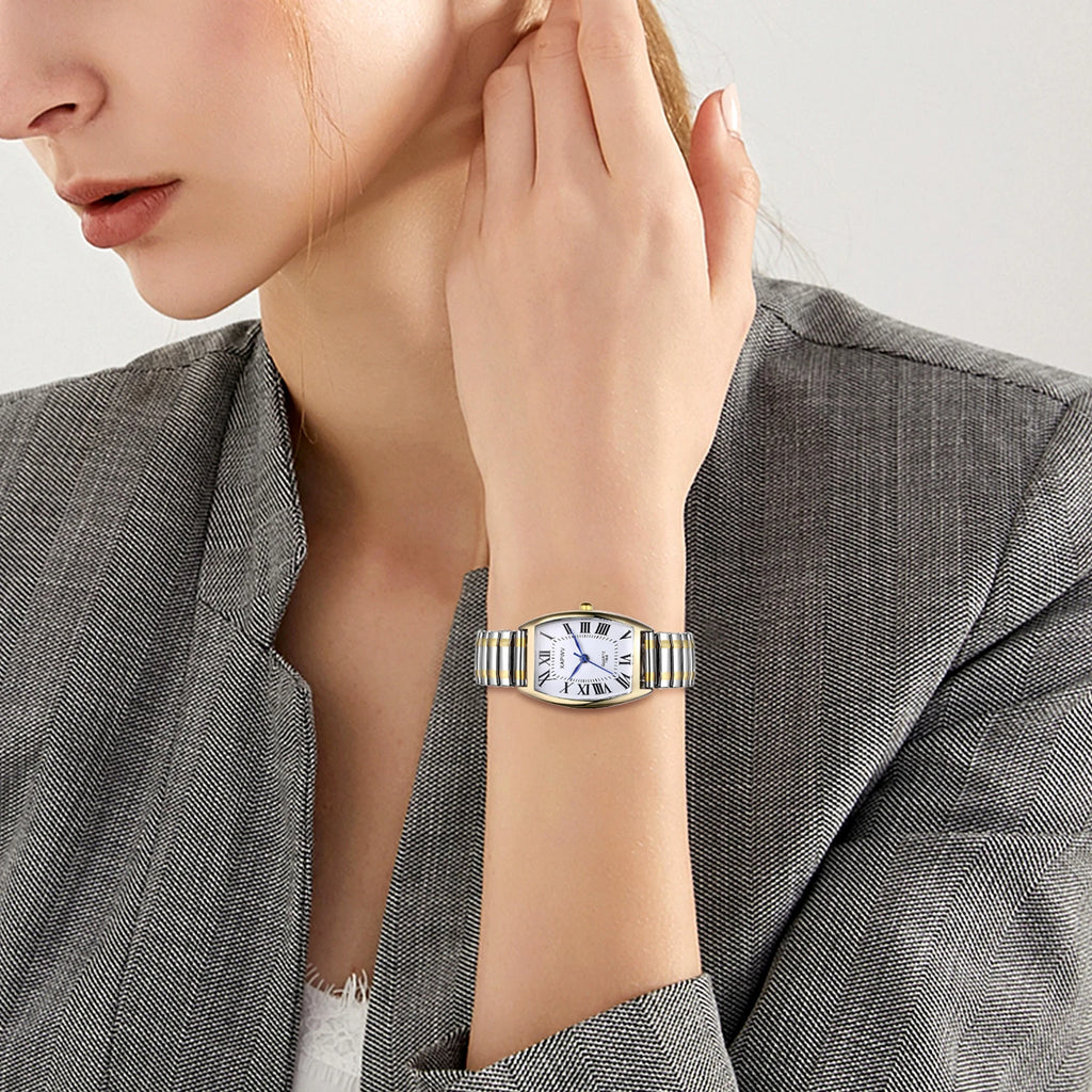Montre femme rectangulaire – Bracelet rigide élastique, quartz – Plusieurs coloris