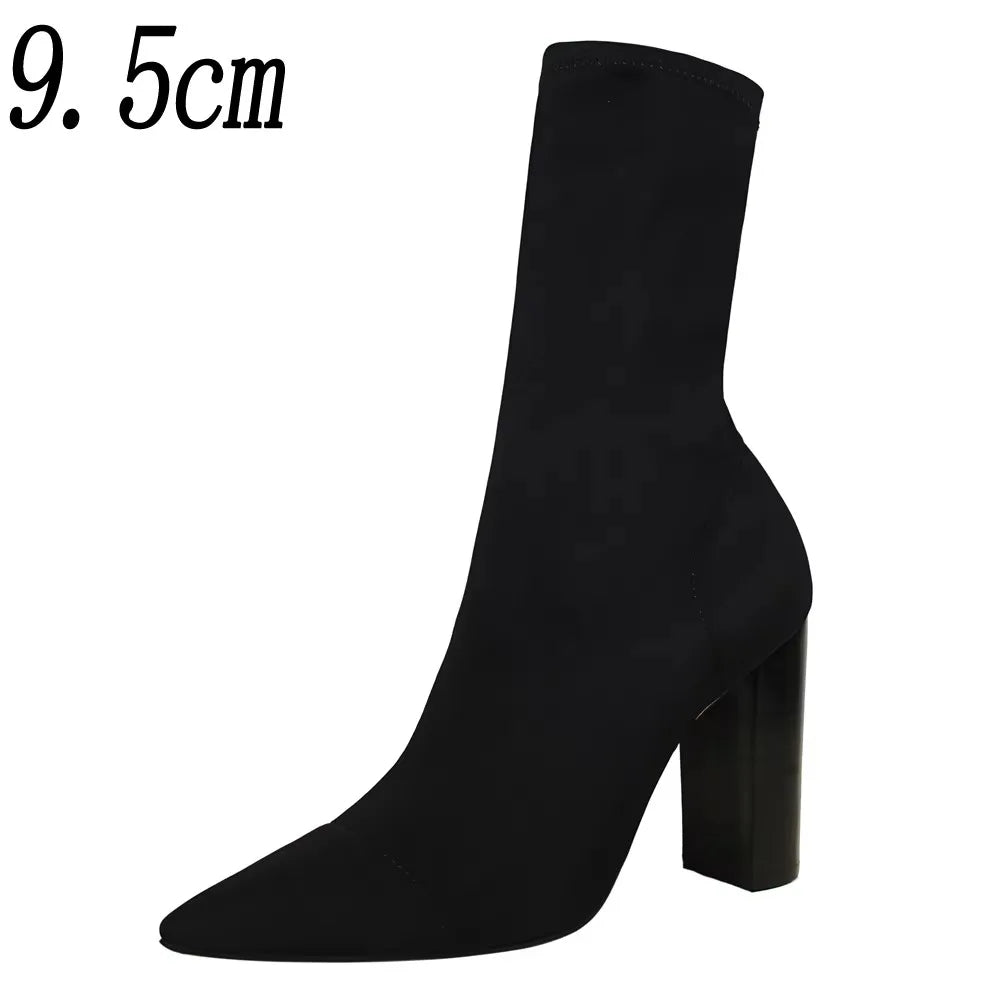 Bottines Chaussettes Femme – Bout Pointu & Talon Carré