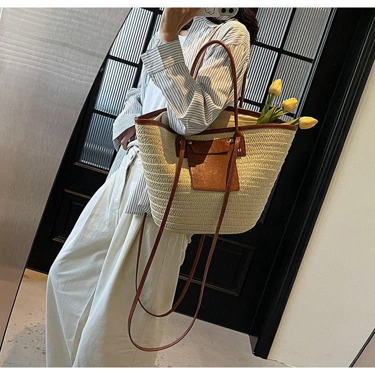 Sac tissé en paille – Fourre-tout plage été – Plusieurs coloris