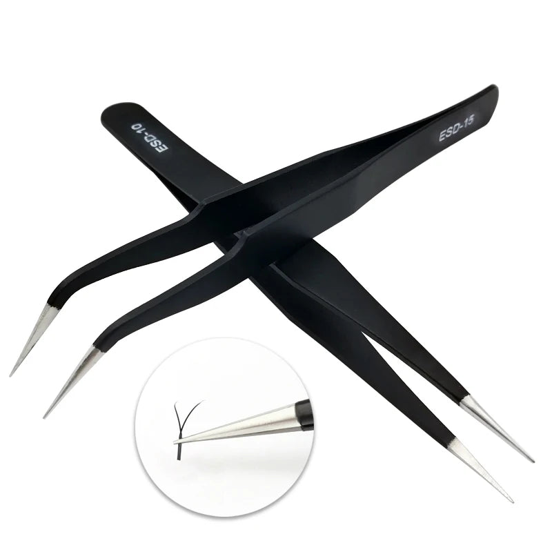Pincette extensions faux cils – Acier inoxydable, pointe fibre, précision professionnelle