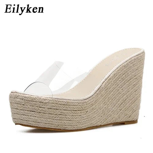 Sandales Compensées Femme  – PVC Transparent & Talon Haut