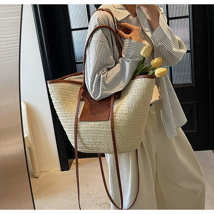 Sac tissé en paille – Fourre-tout plage été – Plusieurs coloris