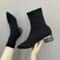 Bottines femme – Bout pointu, talon épais, extensibles, style chaussette