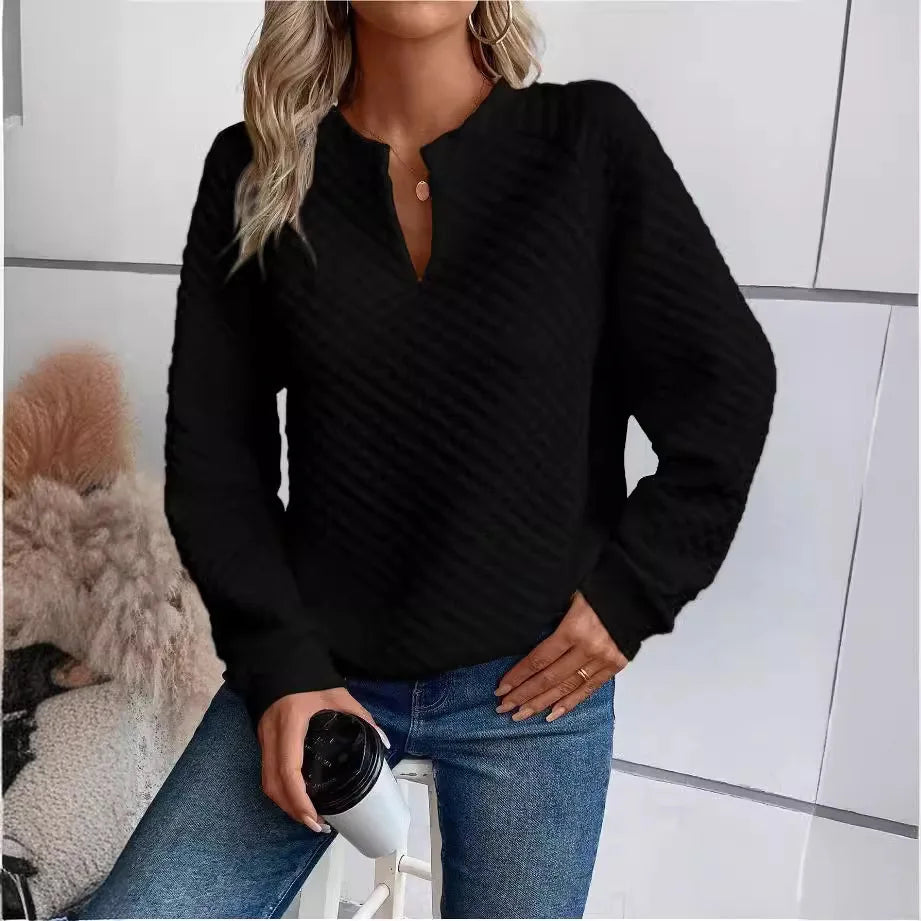 Sweat Décontracté Femme – Col V Profond, Coupe Loose & Manches Longues (plusieurs coloris)